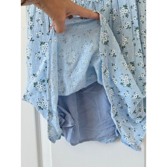 Lush Blue Floral Cotton Mini Dress Medium - Picture 12 of 13